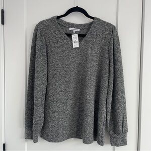 San Francisco Gray Long Bell Sleeve V Neck Women Top